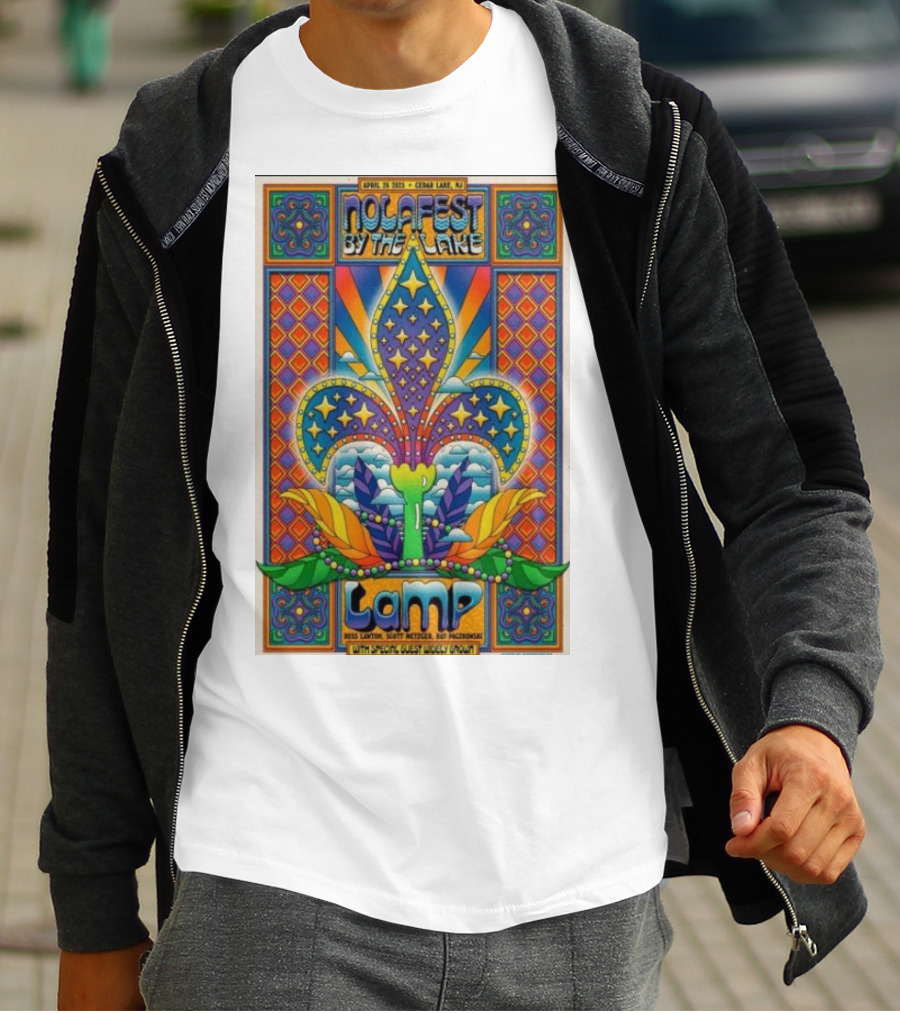 Nolafest By The Lake Lamp Cedar Lake NJ April 26 2025 Fleming Fleur-de-Lis Psychedelic Art Style T-Shirt
