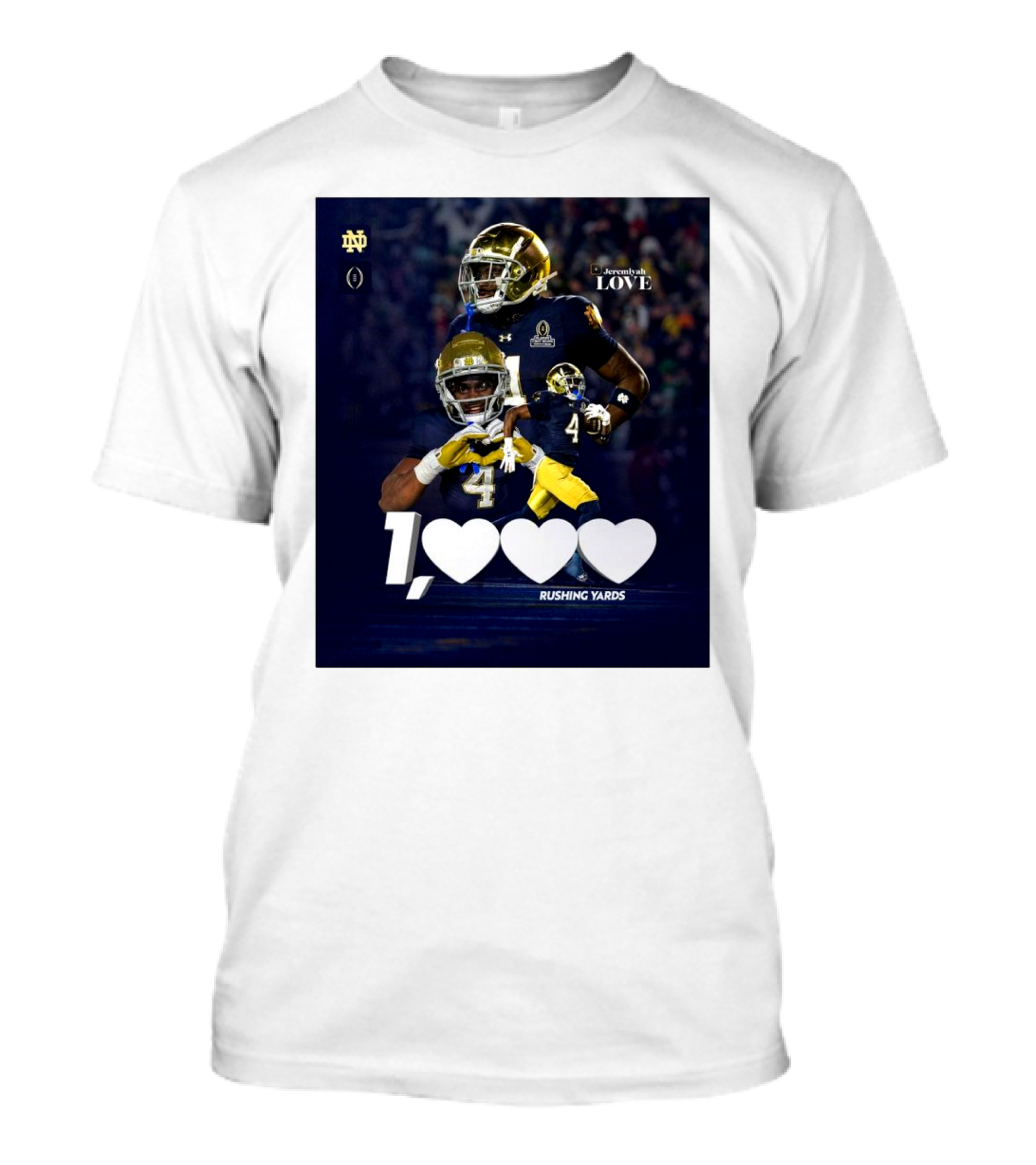 Notre Dame Fighting Irish Jeremiyah Love 1000 Rushing Yards T-Shirt