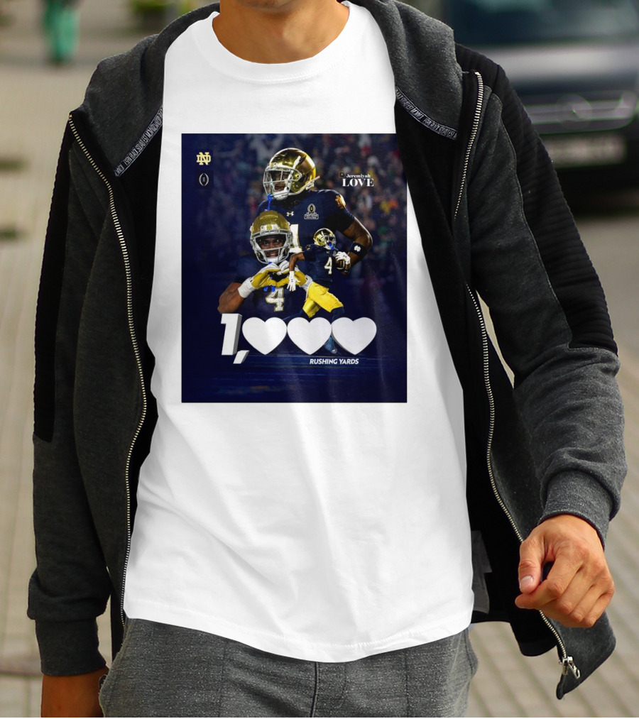 Notre Dame Fighting Irish Jeremiyah Love 1000 Rushing Yards T-Shirt