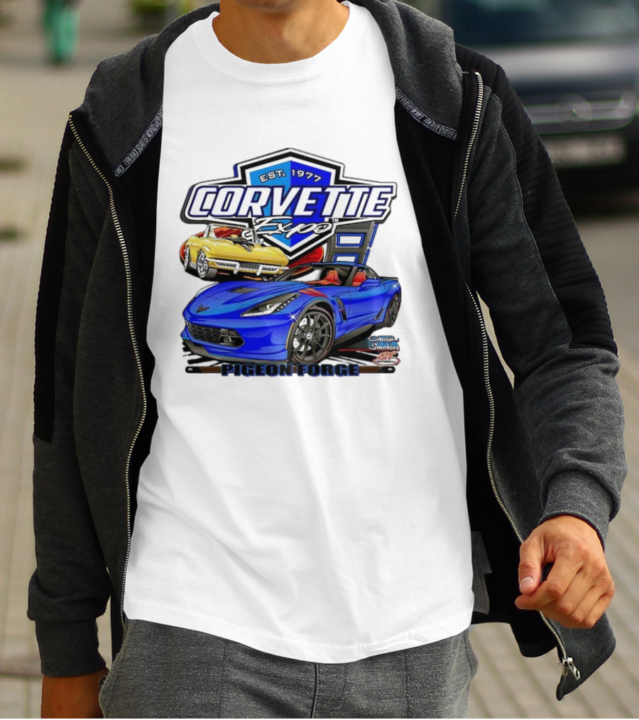 Corvette Expo Pigeon Forge 1977 Blue And Yellow Cars Cruise The Smokies T-Shirt