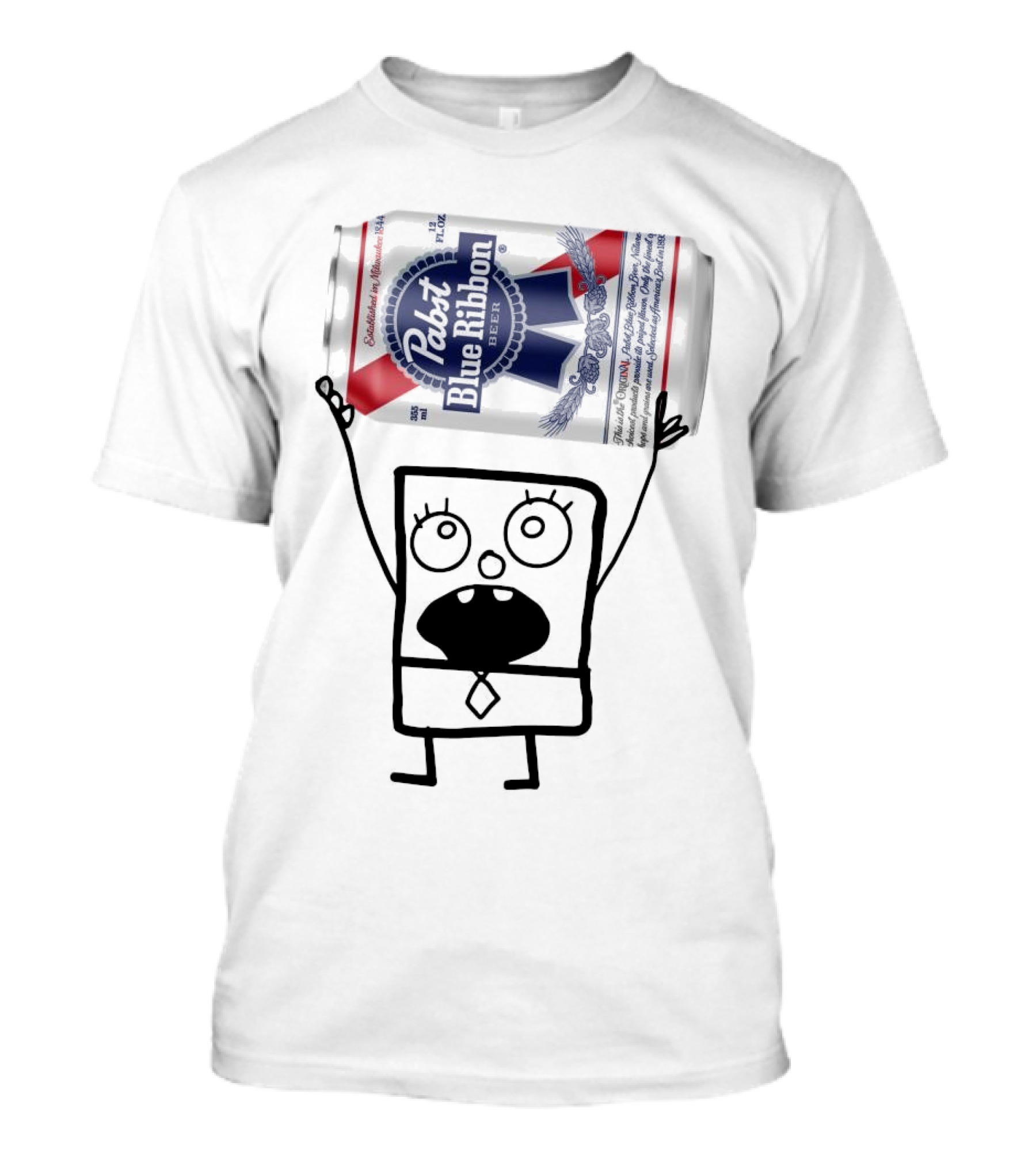 Pabst Blue Ribbon Doodlebob SpongeBob SquarePants Canned Beer Character T-Shirt