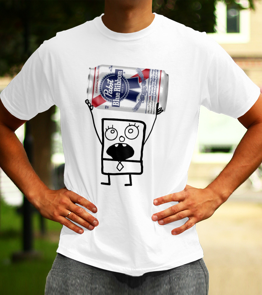Pabst Blue Ribbon Doodlebob SpongeBob SquarePants Canned Beer Character T-Shirt