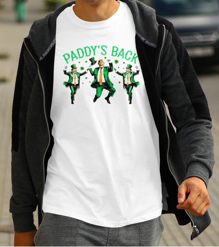 Paddy's Back St Patrick's Day Dancing Figures In Green Suit And Top Hat T-Shirt