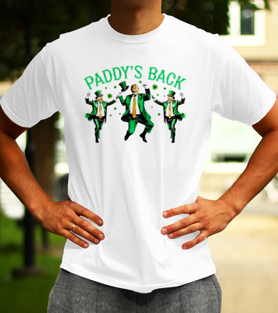 Paddy's Back St Patrick's Day Dancing Figures In Green Suit And Top Hat T-Shirt