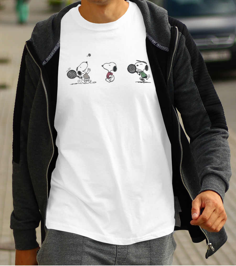 Peanuts Snoopy Tennis Trio Playing Vintage Style T-Shirt