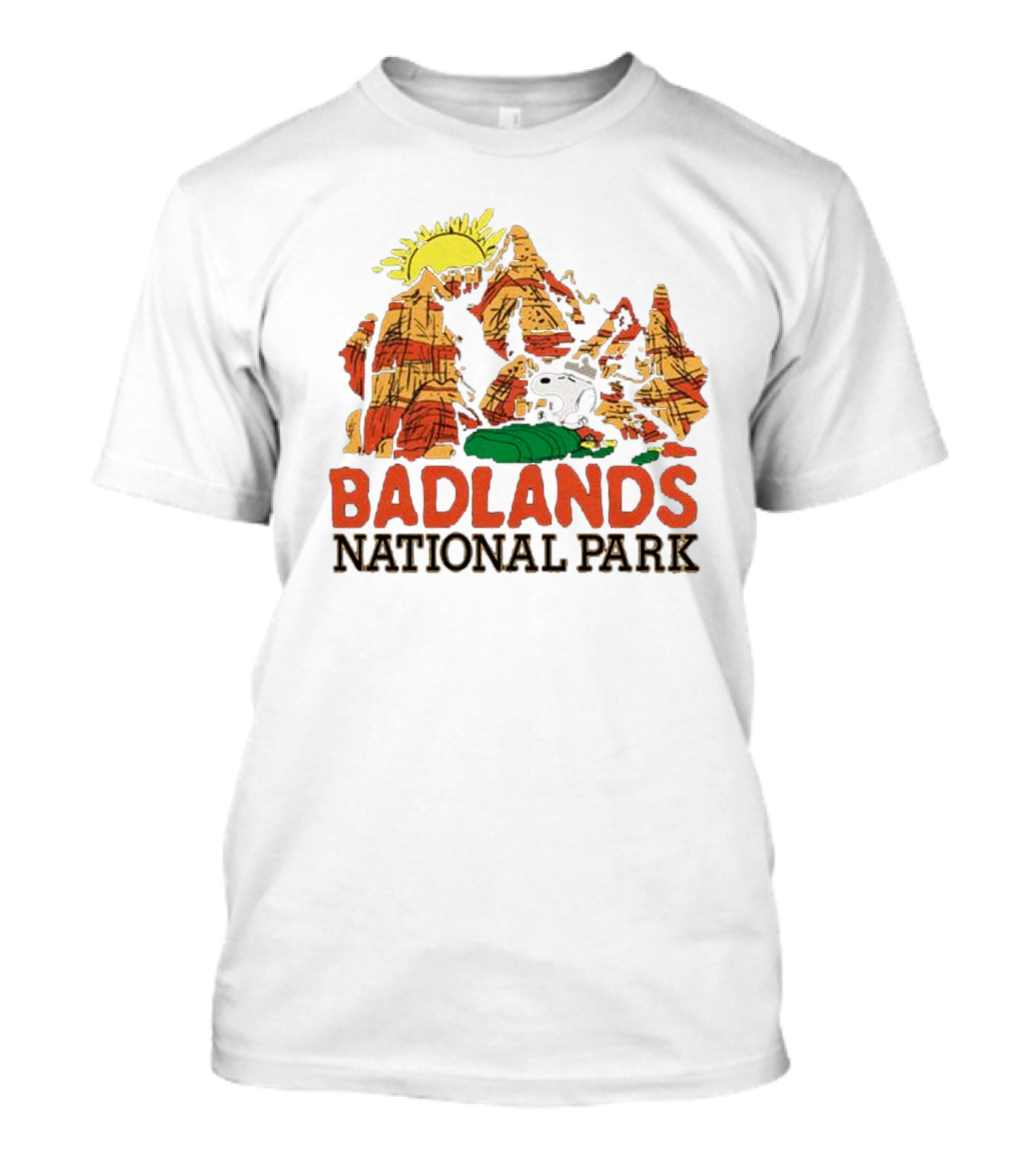 Peanuts Snoopy Badlands National Park Sun And Rock Formation T-Shirt