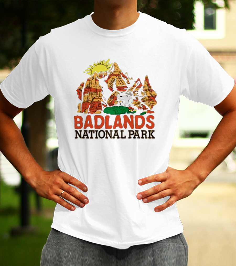 Peanuts Snoopy Badlands National Park Sun And Rock Formation T-Shirt