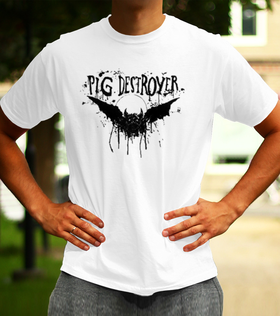 Pig Destroyer Heavy Metal Band Logo With Bat And Splatter Elements T-Shirt