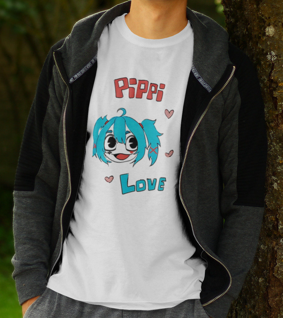 Pippi Love Blue Hair Cute Hearts T-Shirt