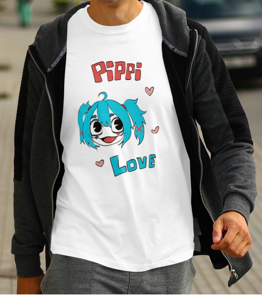 Pippi Love Blue Hair Cute Hearts T-Shirt
