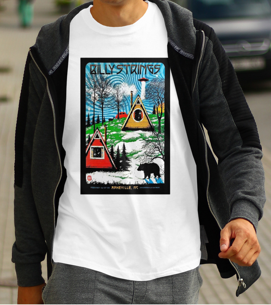 Billy Strings Feb 6-8 2025 ExploreAsheville.com Arena NC Cabin UFO Bear Forest T-Shirt