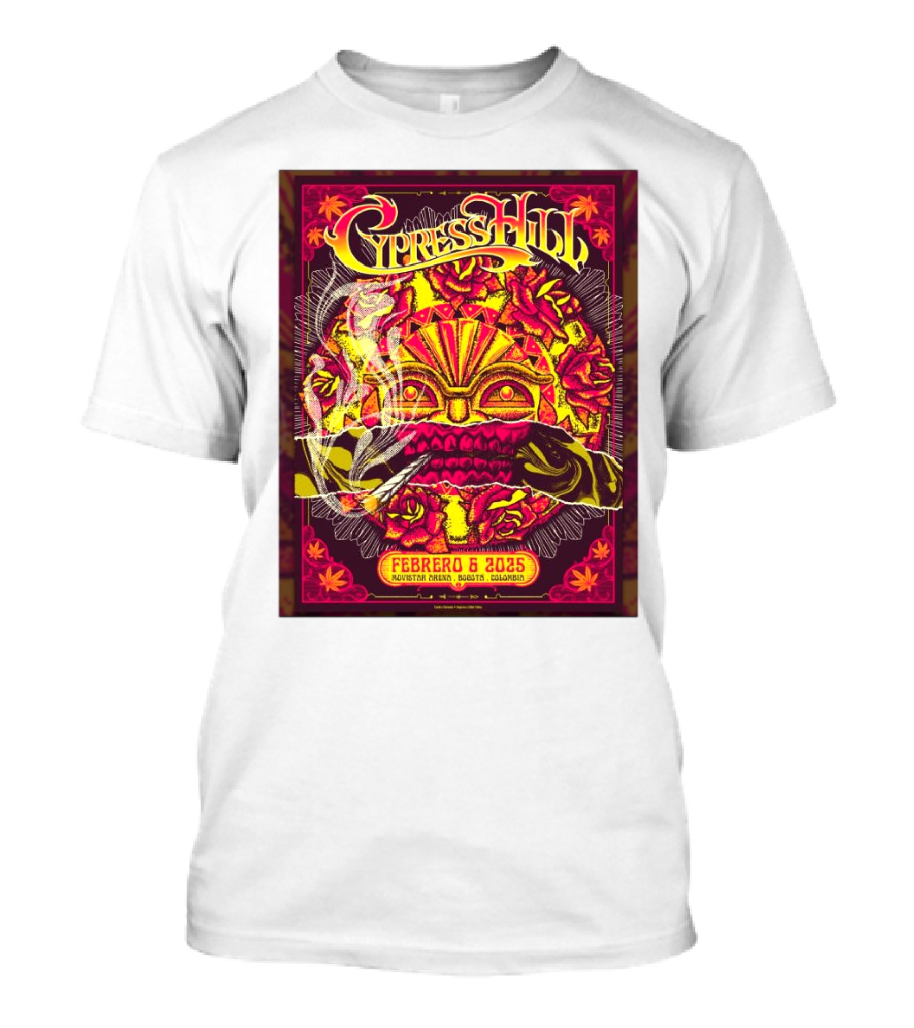 Cypress Hill Febrero 6 2025 Movistar Arena Bogotá Colombia Sun Mask Smoking Roses T-Shirt