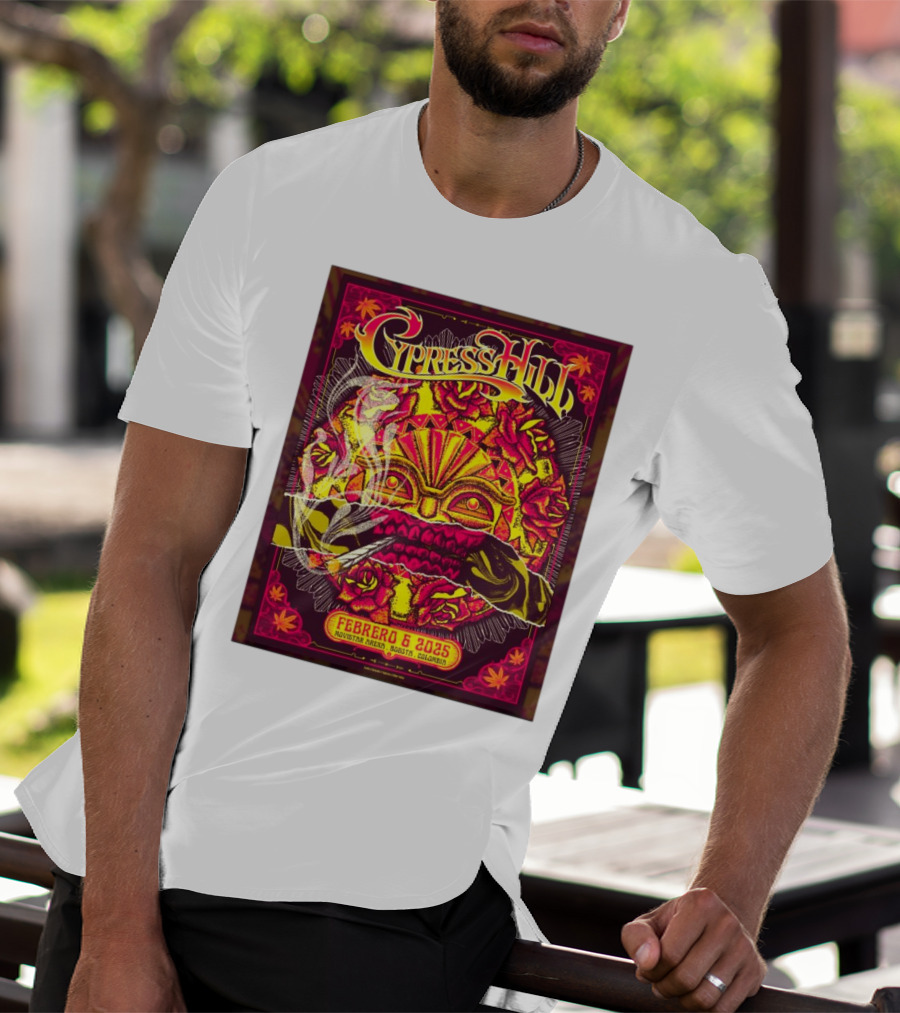 Cypress Hill Febrero 6 2025 Movistar Arena Bogotá Colombia Sun Mask Smoking Roses T-Shirt