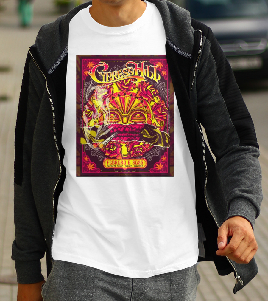 Cypress Hill Febrero 6 2025 Movistar Arena Bogotá Colombia Sun Mask Smoking Roses T-Shirt