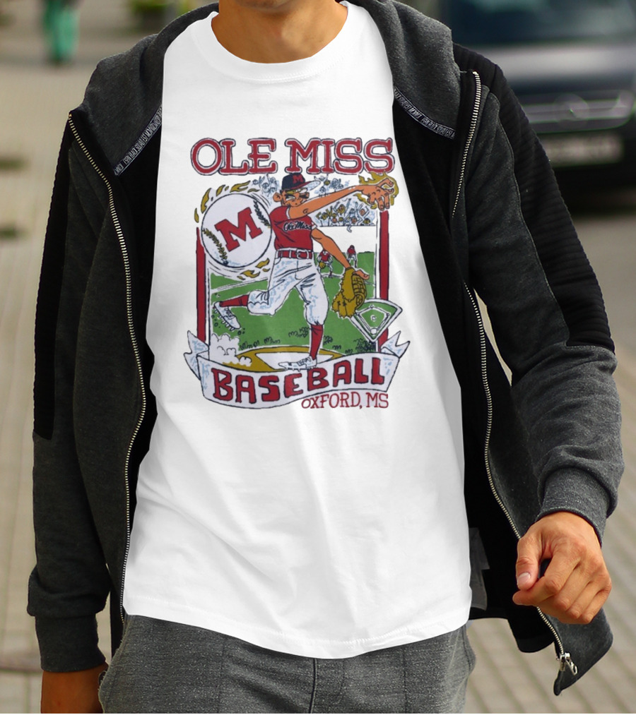 Ole Miss Baseball Oxford MS Pitcher Illustration With M Logo T-Shirt