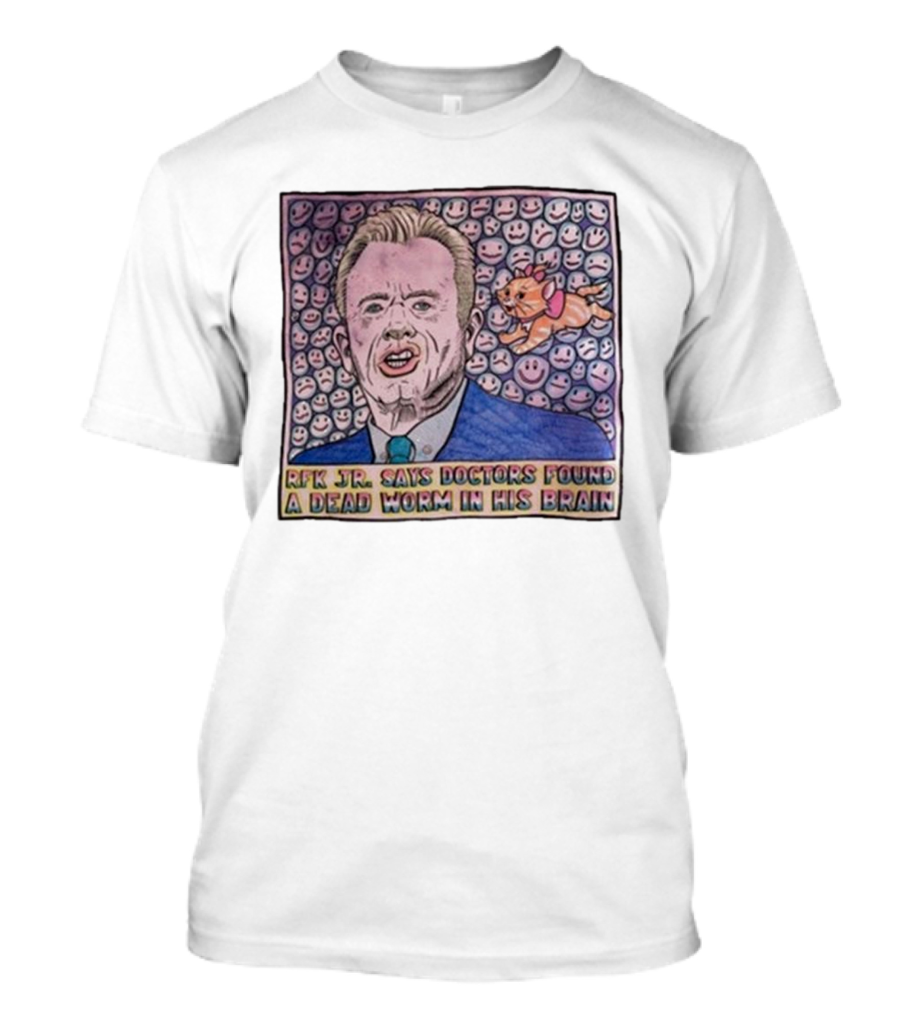 RFK Jr Says Doctors Found A Dead Worm In His Brain Surrounded By Smiley Faces And Cartoon Dog T-Shirt