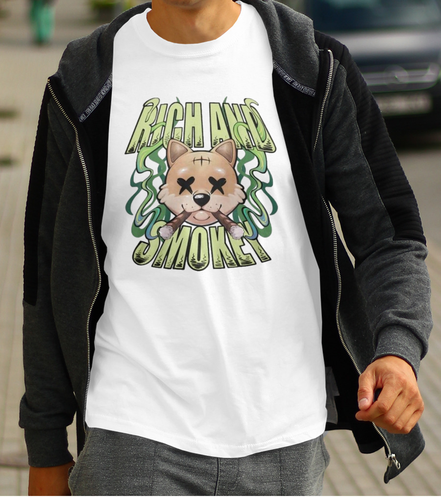 Rich And Smoke Green Smokey Dog Face With Crossed Eyes T-Shirt