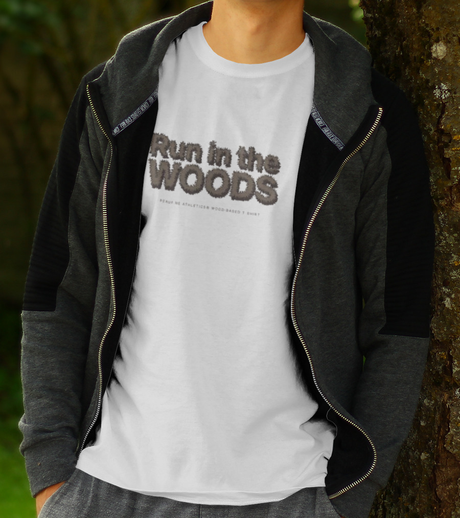 Run In The Woods Peaufine Athletices Wood-based Twig Text T-Shirt