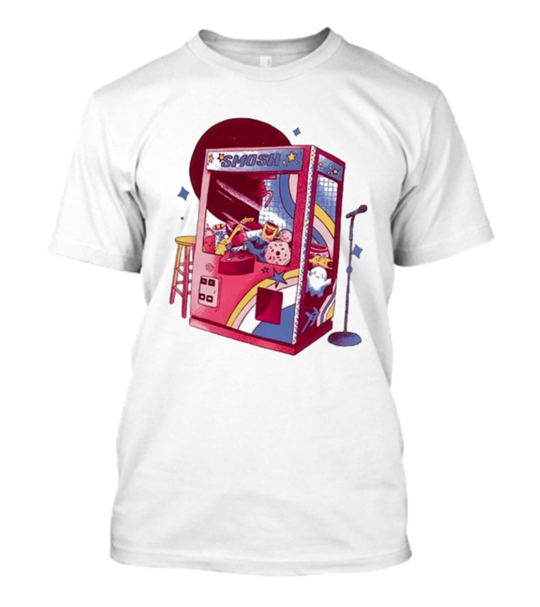 Smosh Pit Claw Machine Arcade Theme With Colorful Characters And Microphone T-Shirt