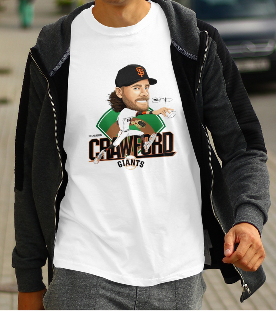 San Francisco Giants Brandon Crawford Caricature Celebrating Legendary Signature T-Shirt