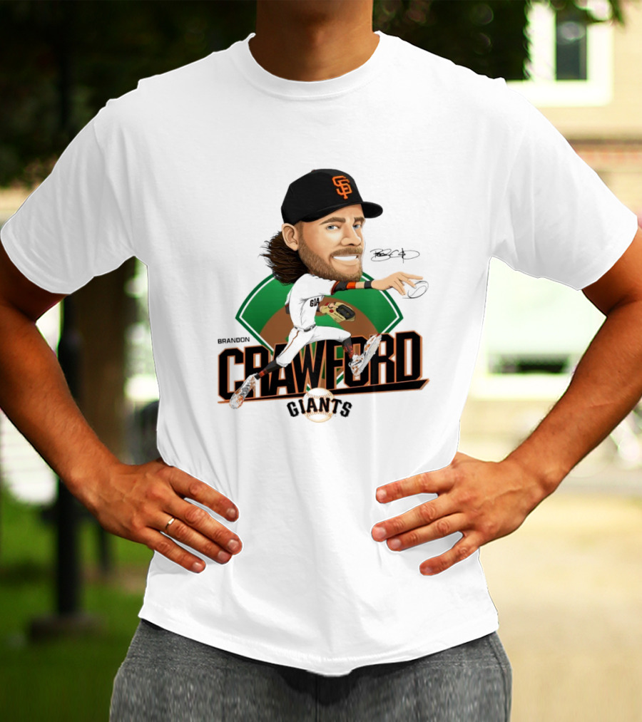 San Francisco Giants Brandon Crawford Caricature Celebrating Legendary Signature T-Shirt