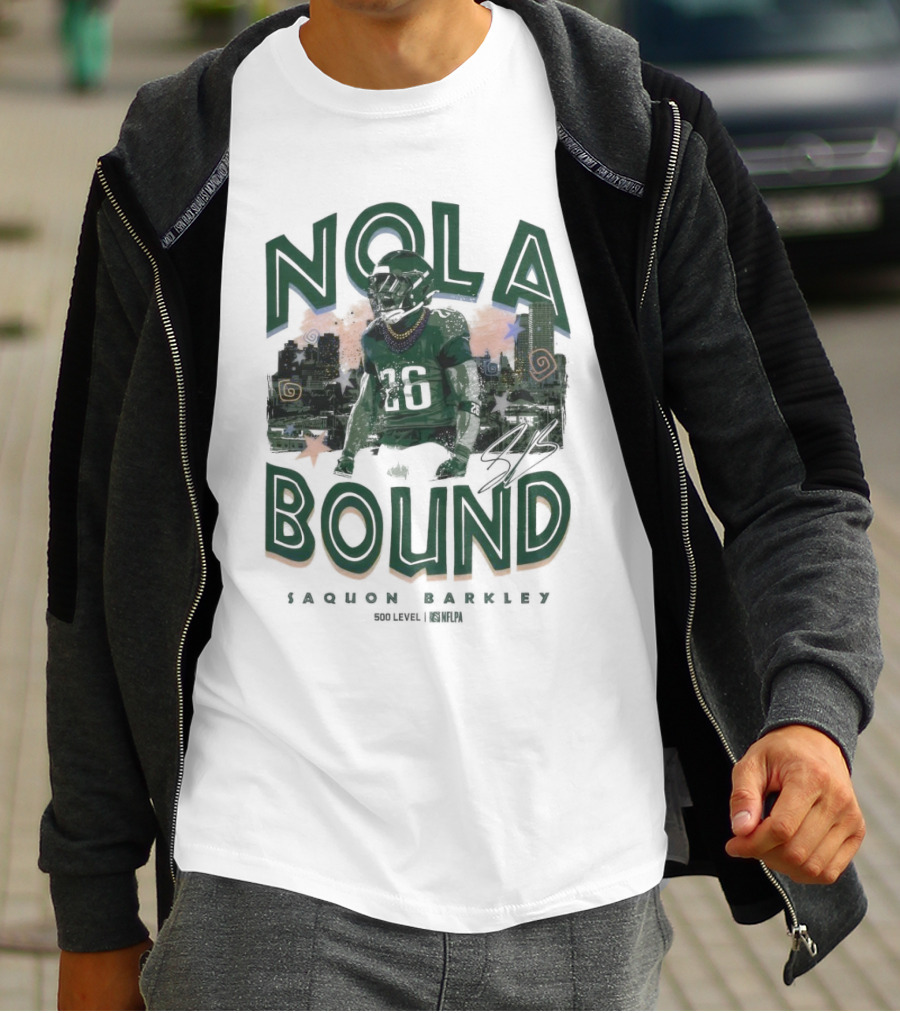 NOLA Bound Saquon Barkley Philadelphia Eagles NFLPA Signature T-Shirt
