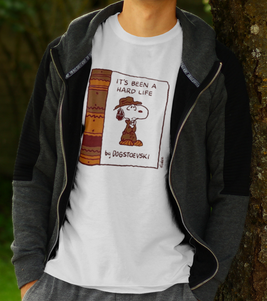 It's Been A Hard Life By Dogstoevski Snoopy Book Cover T-Shirt