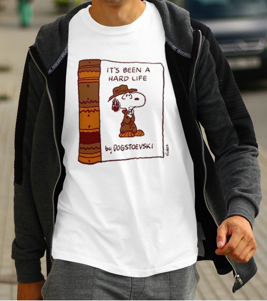 It's Been A Hard Life By Dogstoevski Snoopy Book Cover T-Shirt