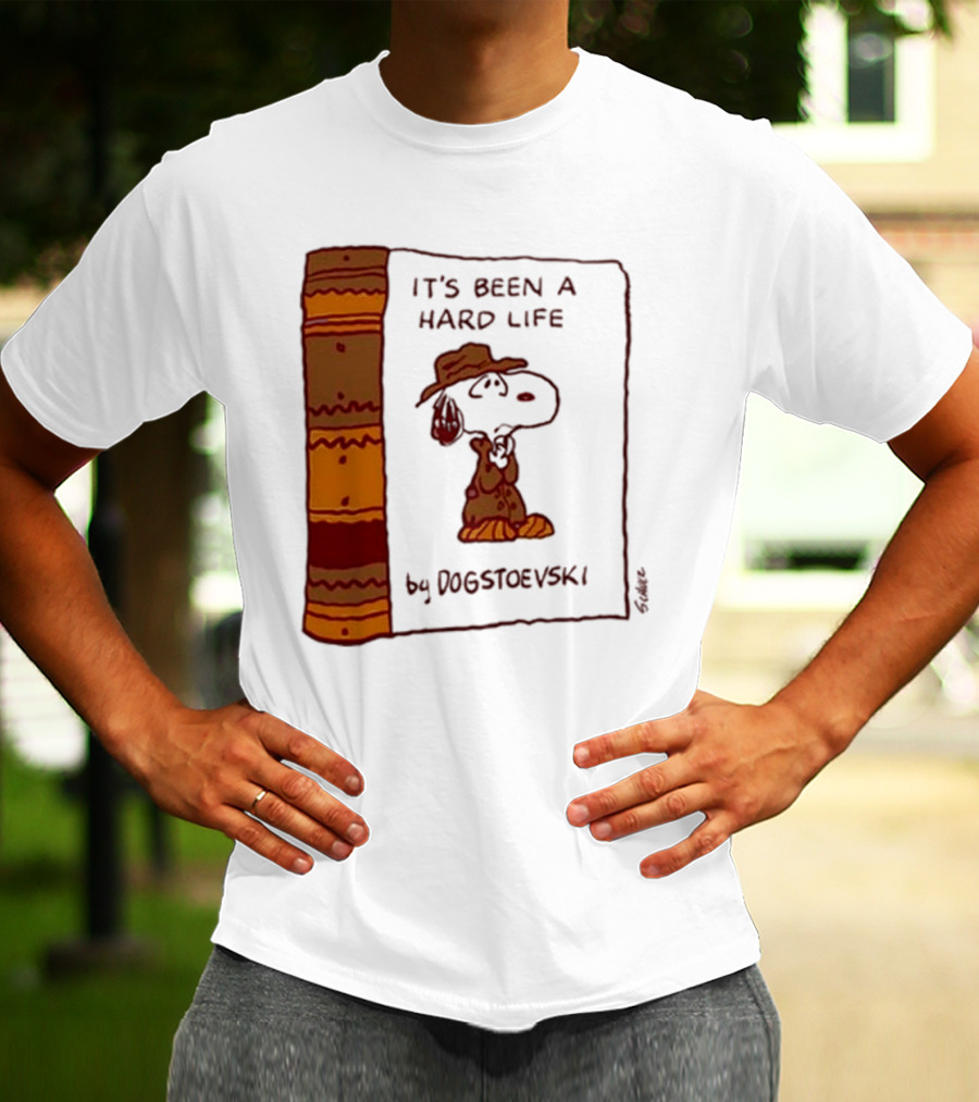 It's Been A Hard Life By Dogstoevski Snoopy Book Cover T-Shirt