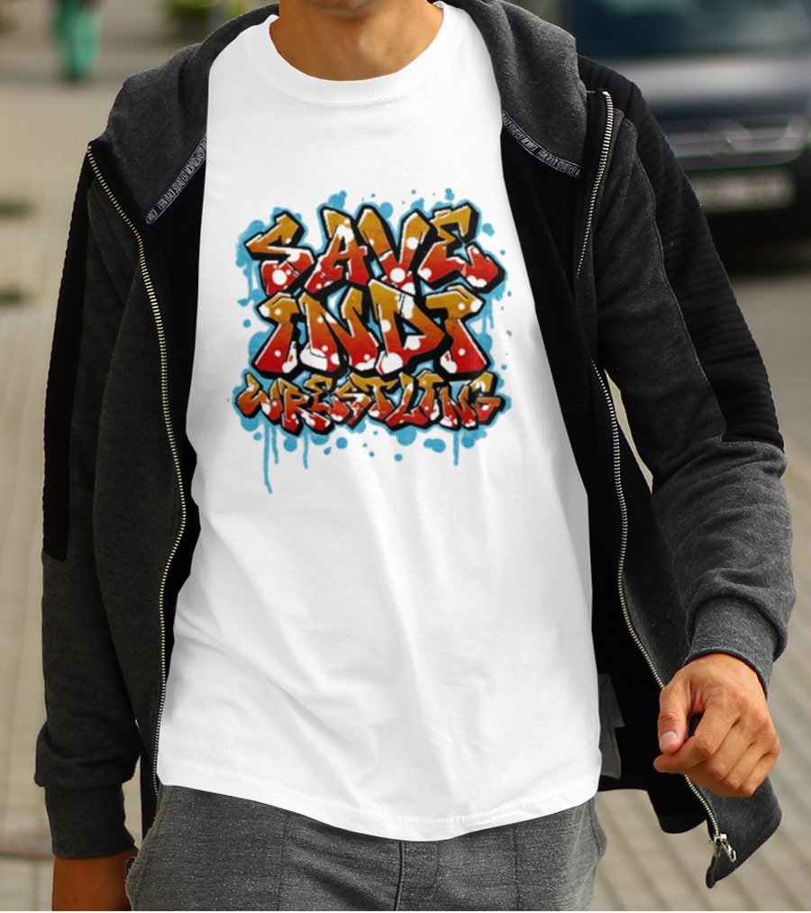 Save Indi Wrestling Graffiti Style Bold Text T-Shirt