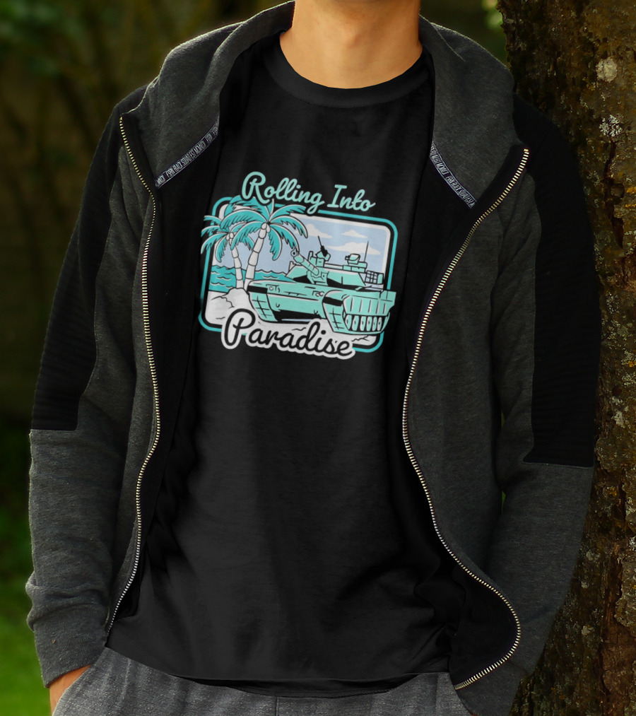 Rolling Into Paradise Tropical Beach Tank Palm Trees Ocean Scene T-Shirt