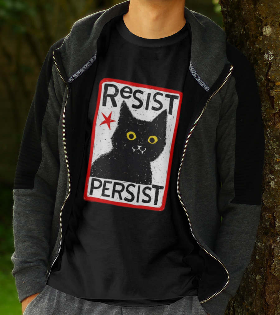 Resist Persist Black Cat Activism Red Star Empowerment T-Shirt