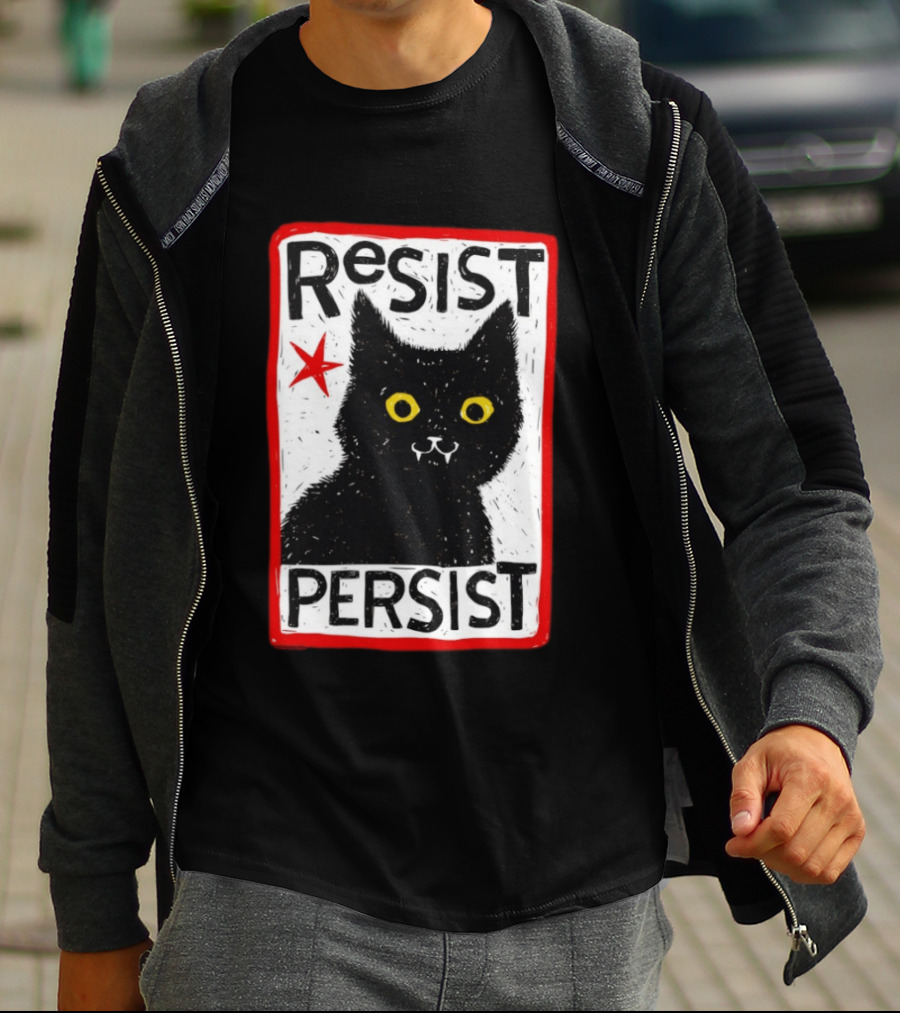 Resist Persist Black Cat Activism Red Star Empowerment T-Shirt