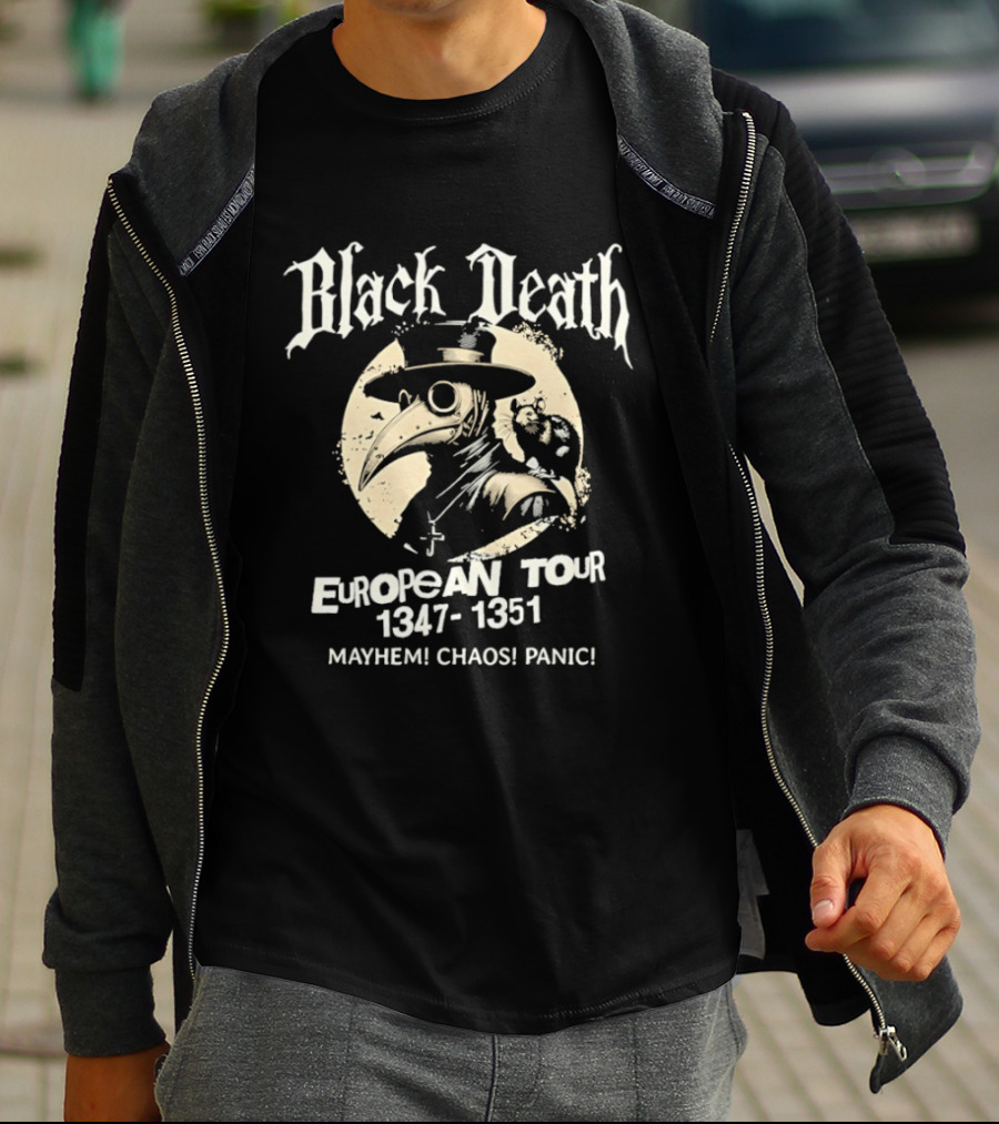 Black Death European Tour 1347 1351 Plague Doctor Mayhem Chaos Panic T-Shirt