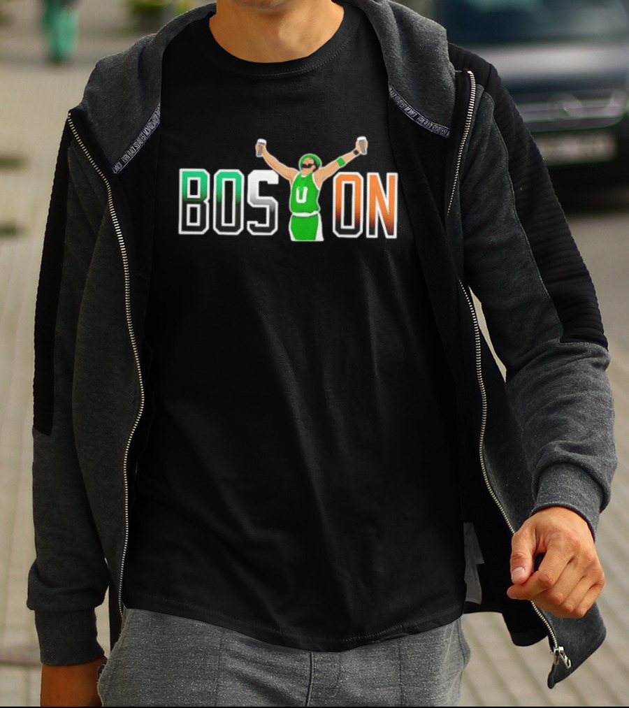 BOSTON Beer Toast Man Green Jersey Celebration T-Shirt