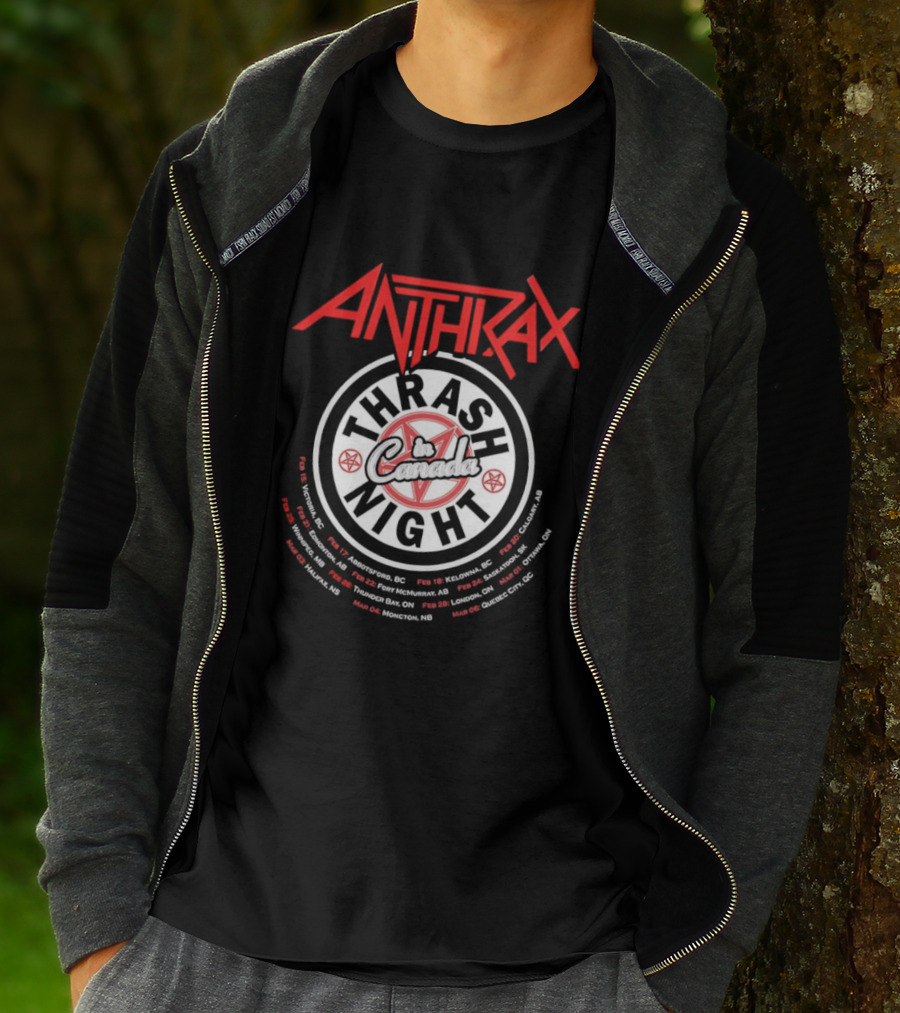 Anthrax Thrash In Canada Night Tour Dates Vancouver Edmonton Calgary Toronto Montreal T-Shirt
