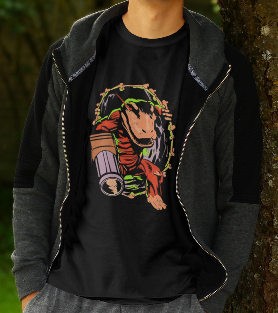 Colorful Dinosaur Cartoon Illustration With Vibrant Brush Strokes T-Shirt