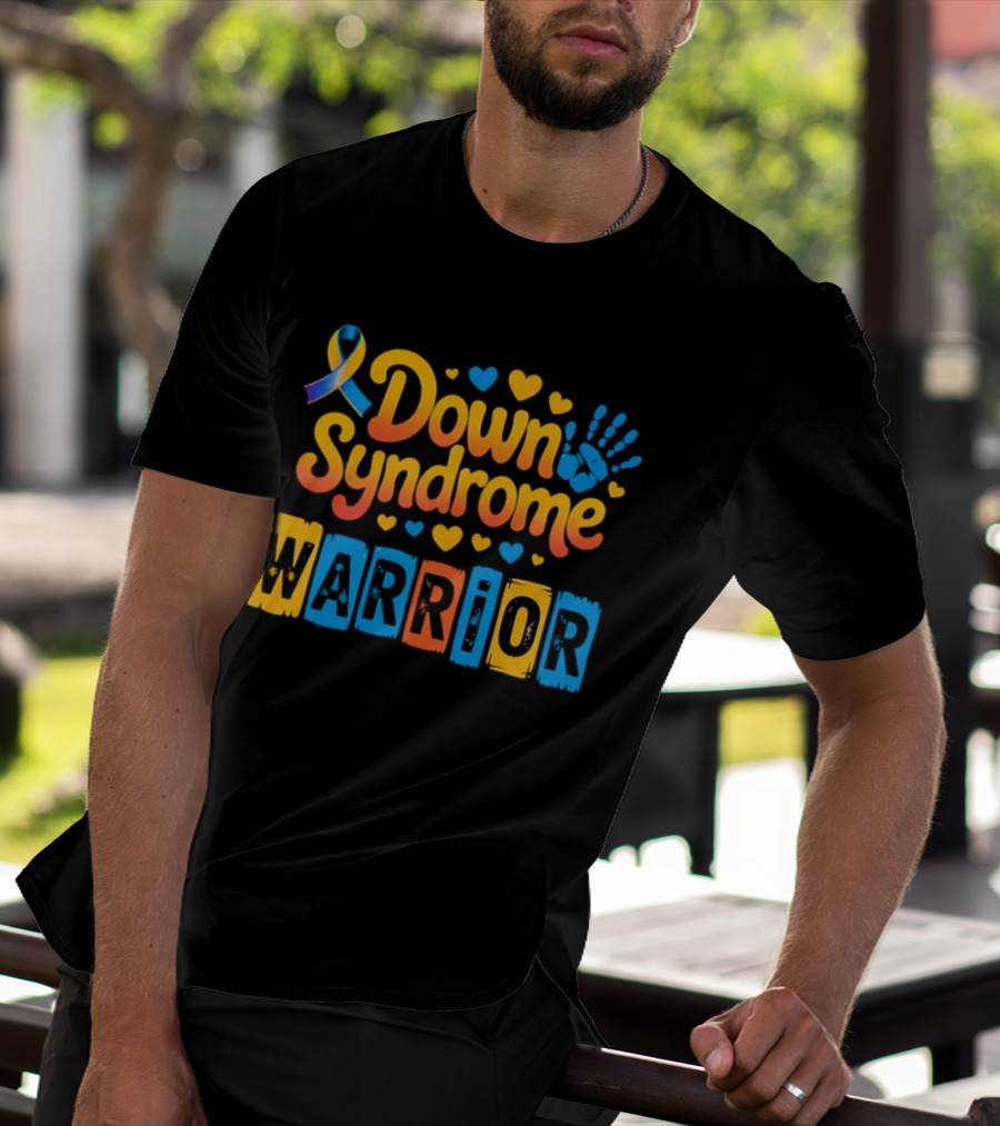 Down Syndrome Warrior Ribbon Handprint Hearts T-Shirt