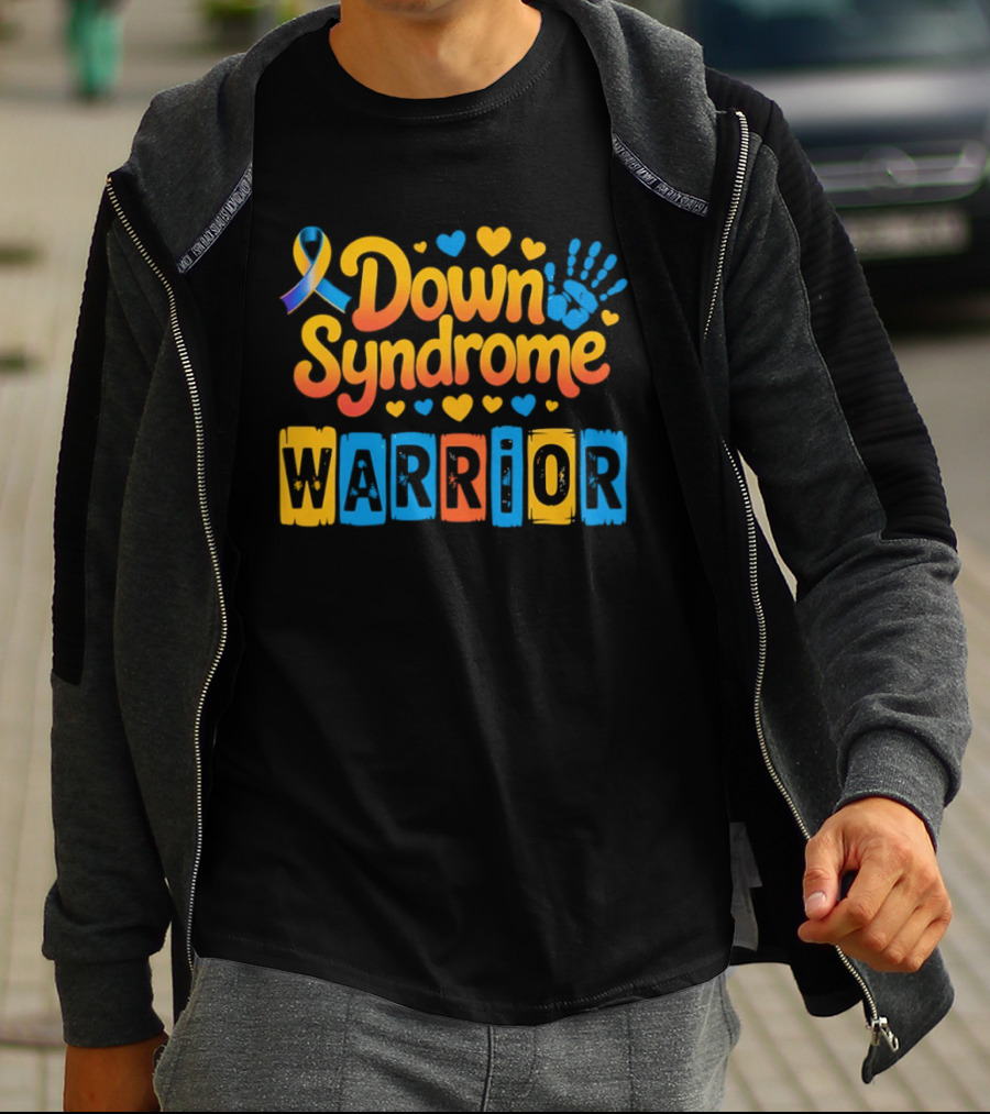 Down Syndrome Warrior Ribbon Handprint Hearts T-Shirt