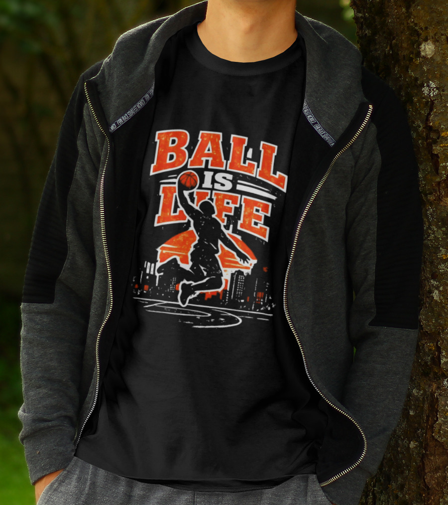 Ball Is Life Dunking Cityscape Skyline T-Shirt