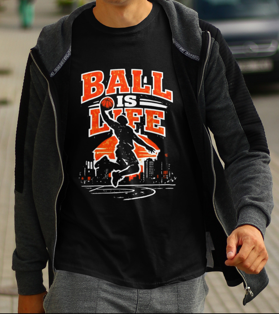Ball Is Life Dunking Cityscape Skyline T-Shirt