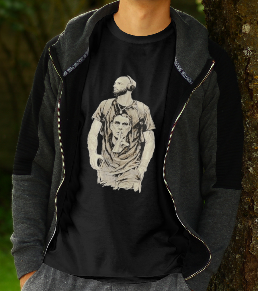 Bearded Man With Headphones And Quiet Gesture T-Shirt