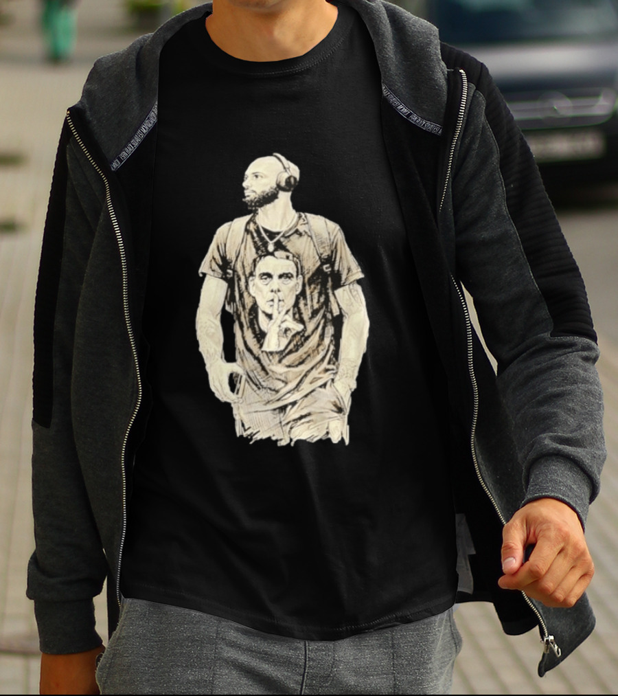 Bearded Man With Headphones And Quiet Gesture T-Shirt