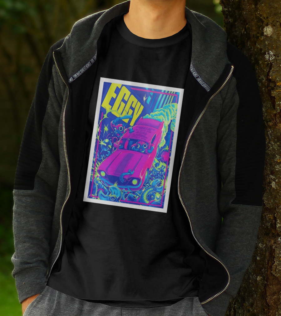 Eggy March 8 2026 The Burl Show Retro Neon Car Adventure T-Shirt