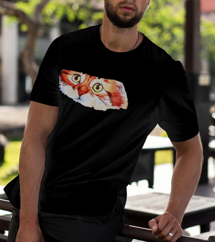 Watercolor Ginger Cat Face Green Eyes Close Up T-Shirt