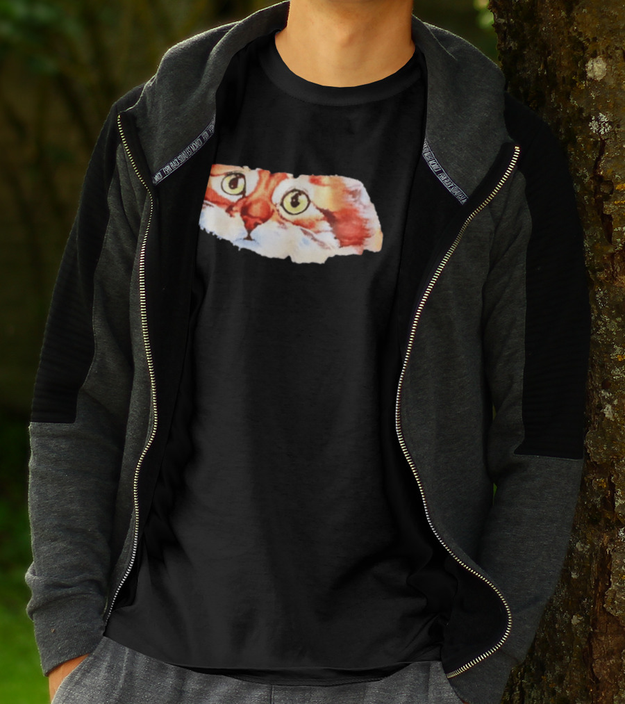 Watercolor Ginger Cat Face Green Eyes Close Up T-Shirt