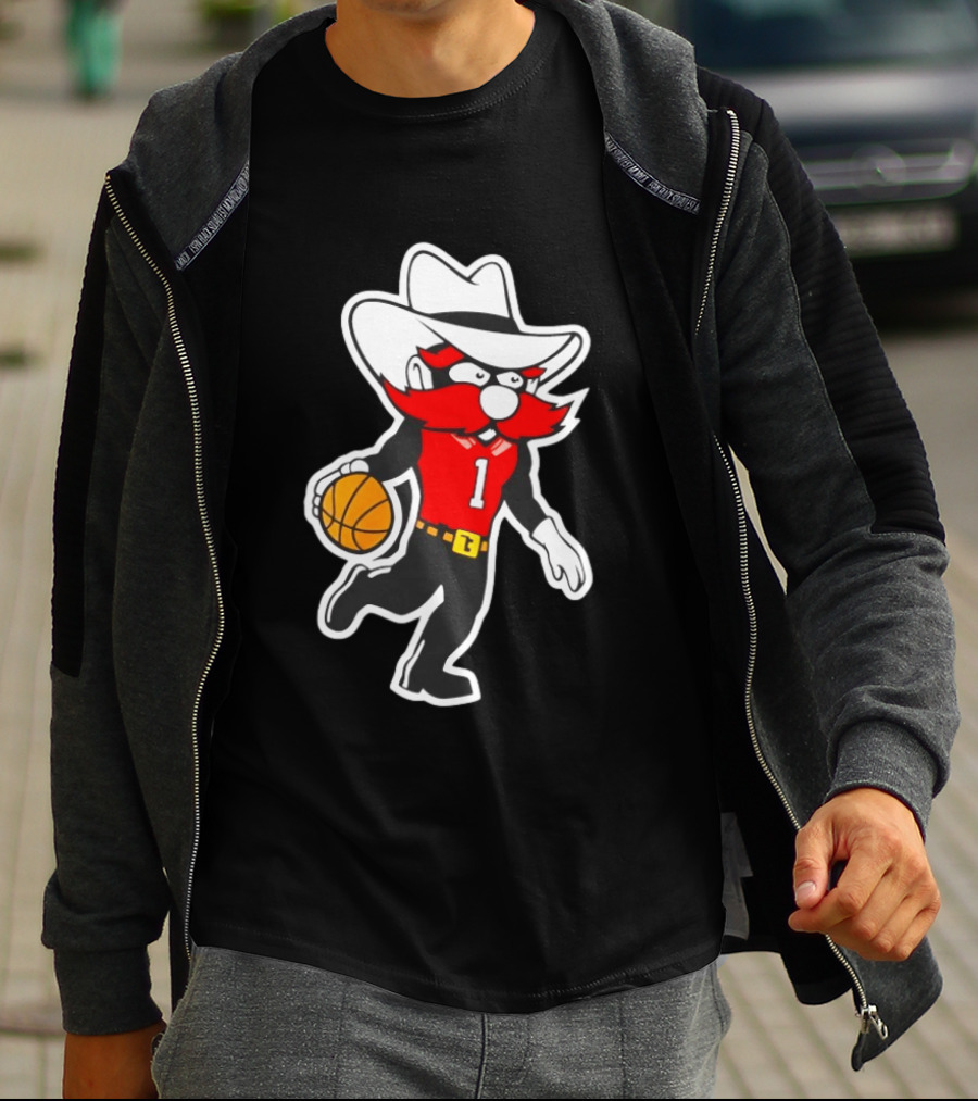 Coach Grant McCasland Raider Red Mascot Basketball Motif T-Shirt