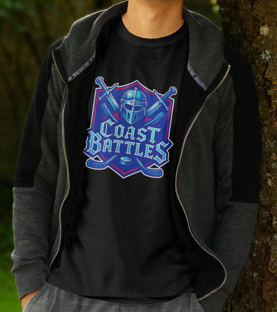 Coast Battles Hockey Knight Helm Swords And Crossed Sticks T-Shirt