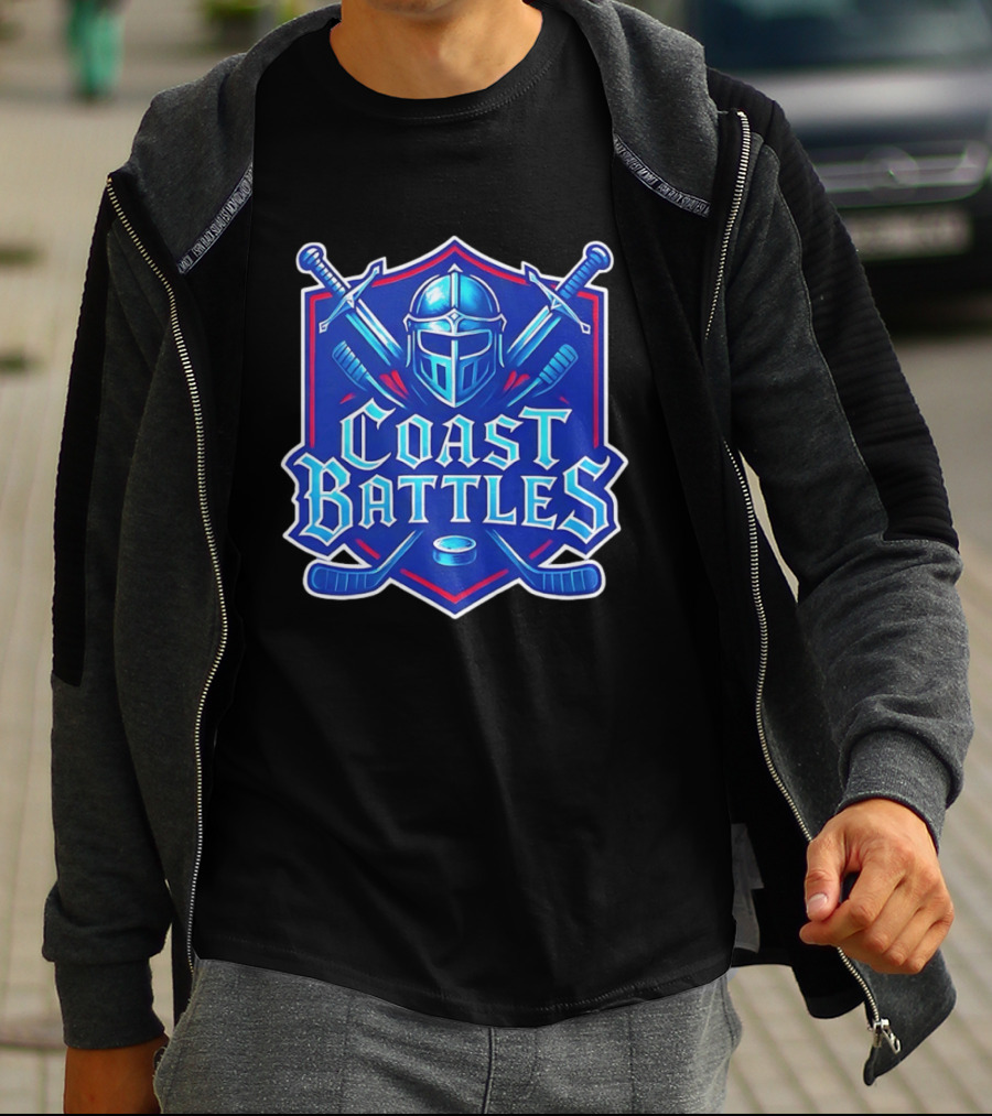 Coast Battles Hockey Knight Helm Swords And Crossed Sticks T-Shirt
