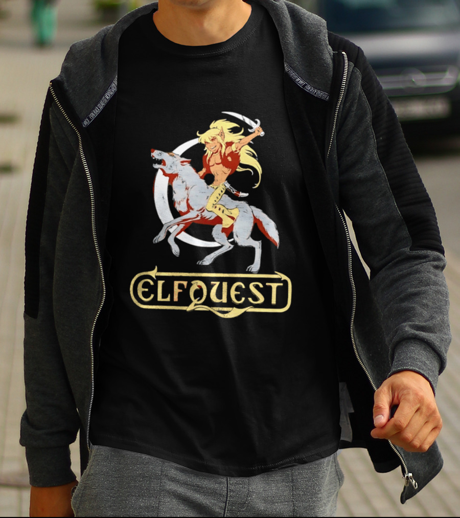 Elfquest Cutter Riding Wolf Crescent Moon Scene T-Shirt